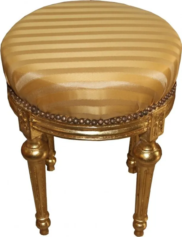Solange Der Vorrat Reicht Casa Padrino barocco Sgabello - Sgabello strisce rotonda crema / oro Mod2 - sgabelli mobili barocchi