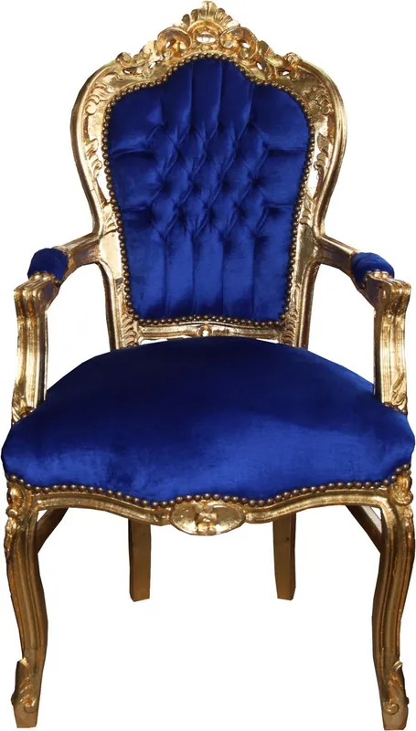Sedia da pranzo barocca Casa Padrino blu / oro con braccioli - Sedia - Sedia barocca - Mobili Direktkauf