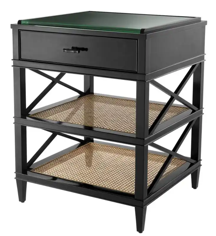 Sale Casa Padrino tavolino di lusso con cassetto e mensola nero / colori naturali / bronzo 60 x 56 x H. 76 cm - Arredo Hotel