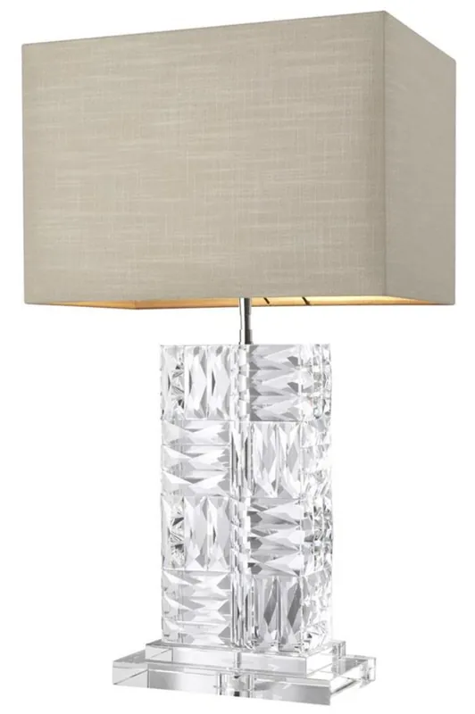 Jetzt Bestellen Casa Padrino lampada da tavolo in vetro cristallo con paralume naturale 28 x 45 x H. 76,5 cm - Mobili e Accessori di Lusso