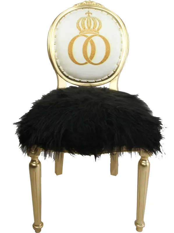 Jetzt Kaufen Pompöös di Casa Padrino lusso barocco Cena sedia eco-pelliccia nera corona / oro con strass - sedia Pompööser barocca progettata da Harald Glööckler