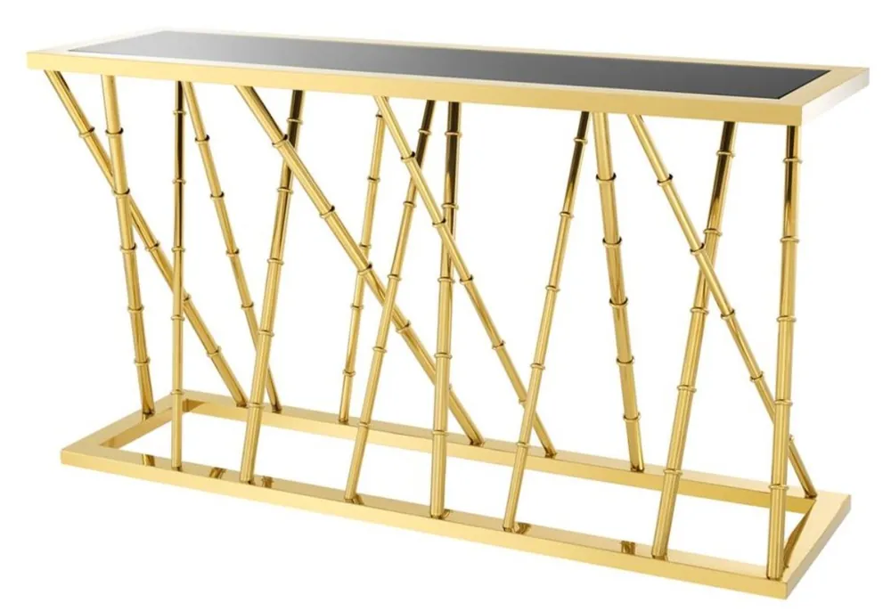 Casa Padrino Luxury Console Gold / Black 139.5 x 40 x H. 78 cm - Luxury Furniture Direktkauf
