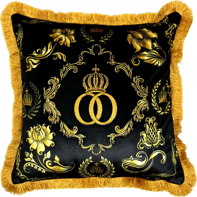 Harald Glööckler Cuscino barocco di lusso Deco Pompöös di Casa Padrino Corona nero / oro di lusso con strass Markenprodukt