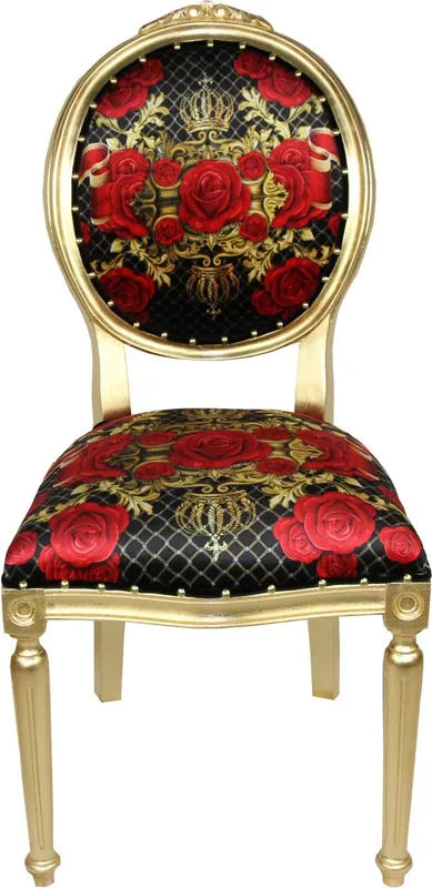 Pompöös di Casa Padrino Sedia da pranzo in stile barocco di lusso Nero / Rosso / Oro - Rosa - Sedia barocca Pompööser disegnata da Harald Glööckler Markenware