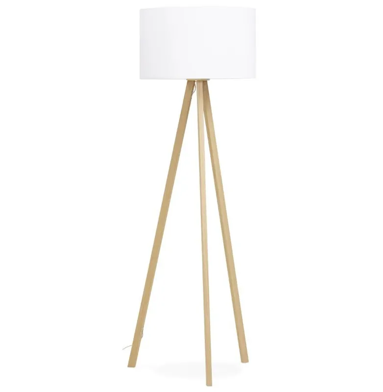 Lampada da terra da studio Casa Padrino in legno naturale / bianco con 3 gambe 159 x 55 cm Ausverkauf
