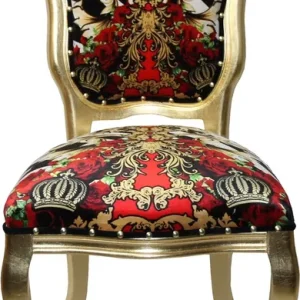 Abverkauf Pompöös di Casa Padrino Sedia da pranzo in stile barocco di lusso Corona nera / bianca / rossa / oro - Sedia barocca Pompööser disegnata da Harald Glööckler