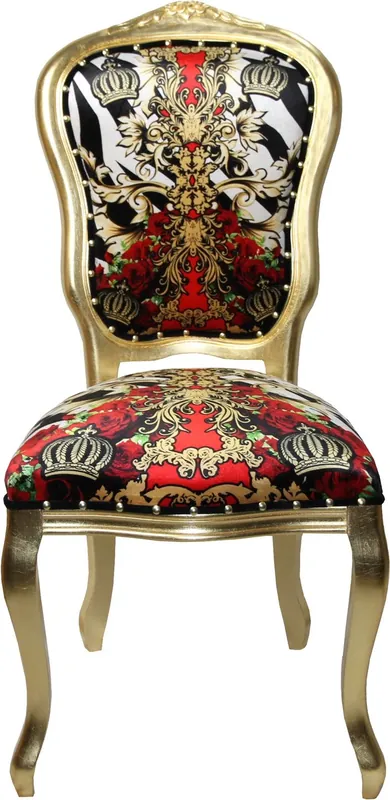 Abverkauf Pompöös di Casa Padrino Sedia da pranzo in stile barocco di lusso Corona nera / bianca / rossa / oro - Sedia barocca Pompööser disegnata da Harald Glööckler