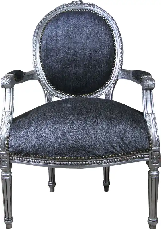 Sedia da salotto medaglione barocco Casa Padrino grigio / argento antico - mobili in stile antico Neuheit