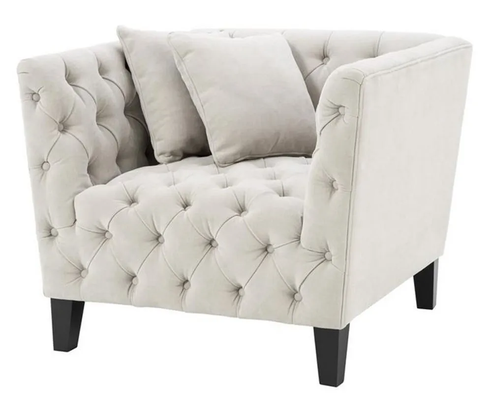Neue Ware Casa Padrino poltrona di lusso sabbia / nero 96 x 92 x H. 78 cm - Mobili Chesterfield
