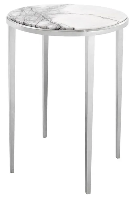 Top-Angebot Casa Padrino tavolino di lusso in argento con piano in marmo bianco Ø 37,5 x H. 58 cm - Mobili per Soggiorno