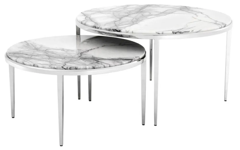 Super-Preis Casa Padrino tavolino da salotto di lusso con 2 argento / bianco - Mobili per Soggiorno