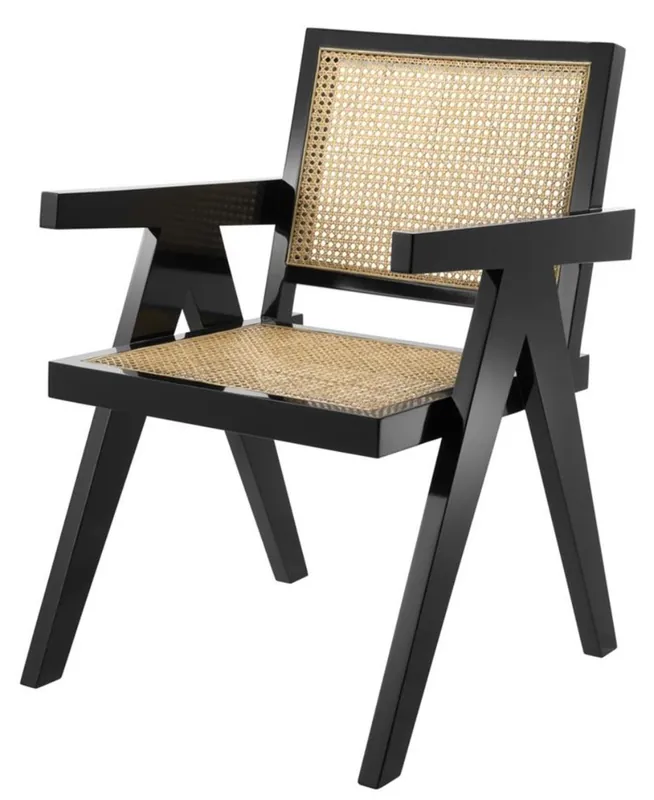 Casa Padrino sedia da pranzo con braccioli di lusso colori nero / naturali 58 x 66 x H. 88 cm - Collezione di Lusso Finale Aktion