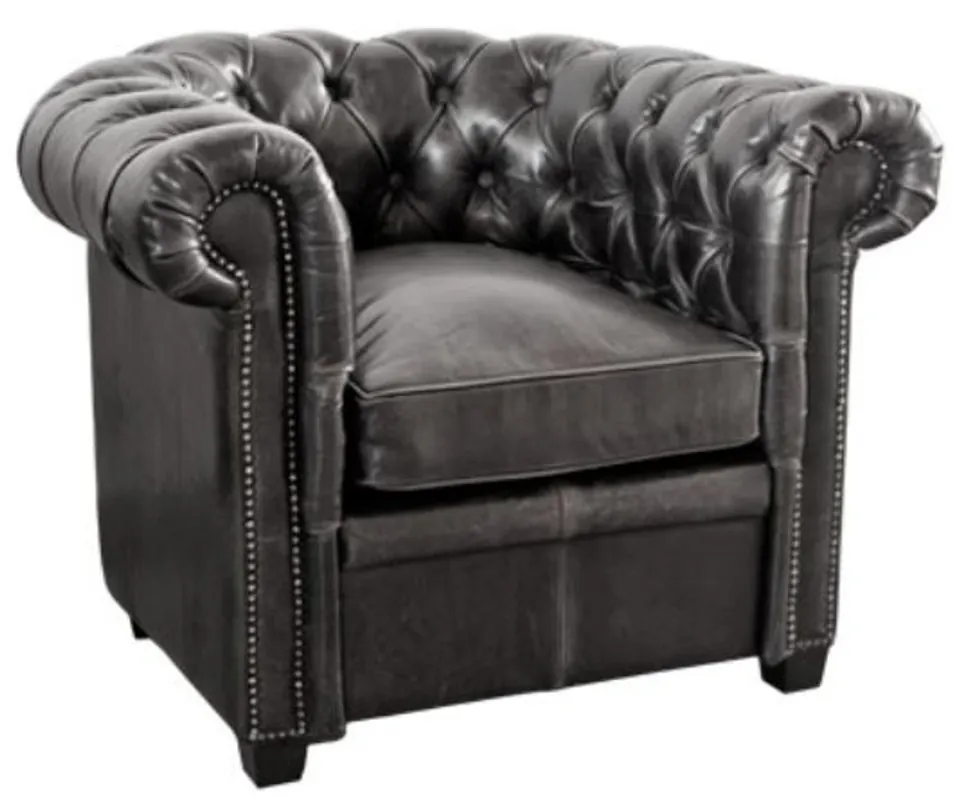 Top-Seller Casa Padrino poltrona in vera pelle vintage nero 95 x 88 x H. 73 cm - Mobili Chesterfield