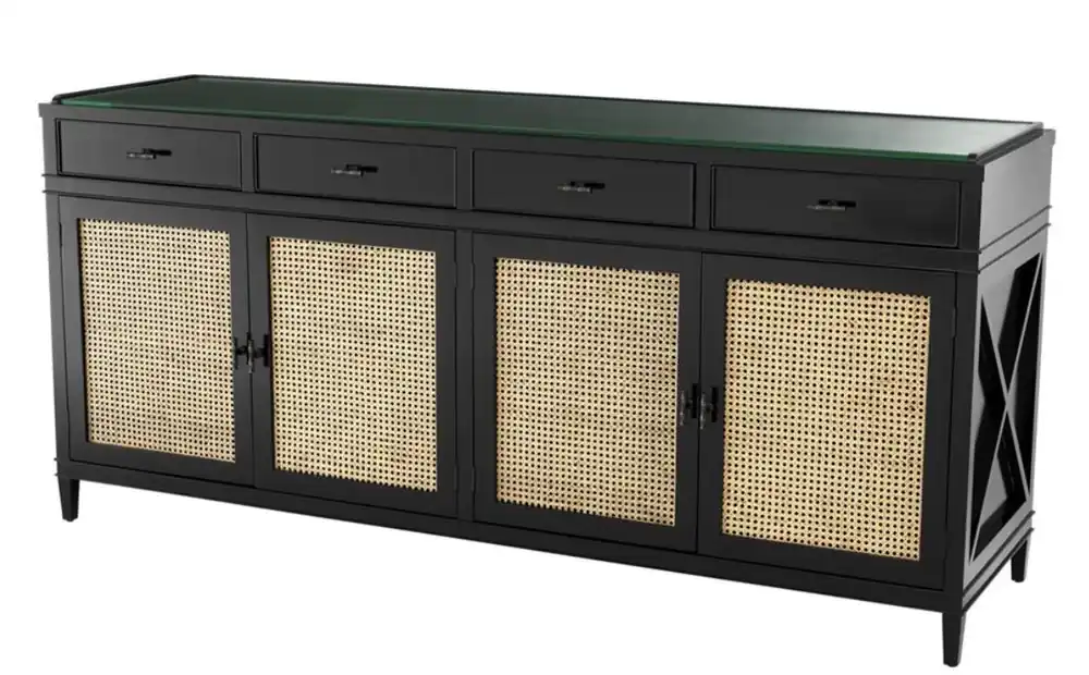 Schneller Versand Casa Padrino comò di lusso nero / naturale 200 x 56 x H. 92,5 cm - Edizione Limitata