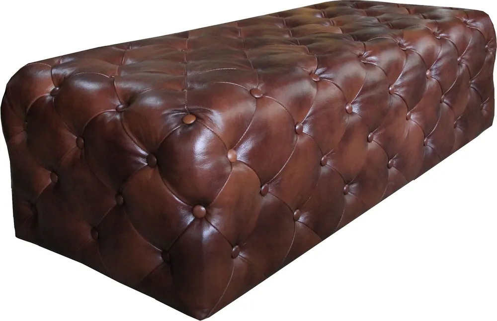 Padrino di lusso in vera pelle Chesterfield Casa Padrino Marrone scuro 140 x 60 x H. 42 cm - Mobili di lusso Ausverkauf