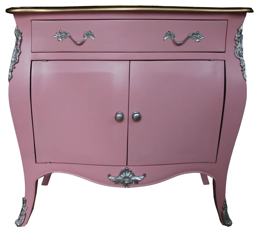 Cassettiera Casa Padrino Barocco rosa / marrone con un cassetto e 2 ante H. 88 cm - Realizzata in legno massello in edizione limitata Schnäppchen