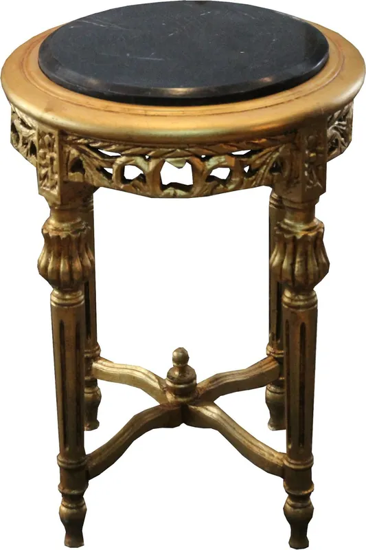 Markenware Tavolino Casa Padrino Barocco Rotondo Oro / Nero con piano in marmo 37 cm x H. 53 cm stile antico
