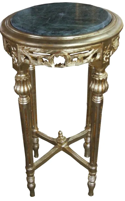 Tavolino barocco Casa Padrino rotondo in oro con marmo verde Top 37 cm x H. 70 cm Stile antico Neuheit