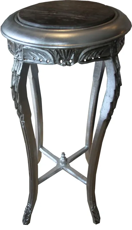 Preis Gesenkt Tavolino Casa Padrino Barocco Rotondo noir d'argento con piano in marmo 42 cm x H. 92 cm stile antico