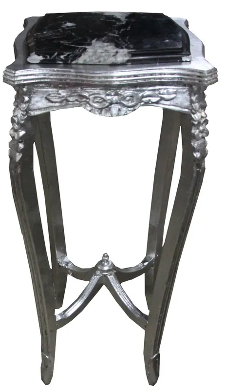 Kracherpreis Tavolino barocco Casa Padrino con piano in marmo, argento antico 87 x 37 cm - Tavolo con fiori colorati