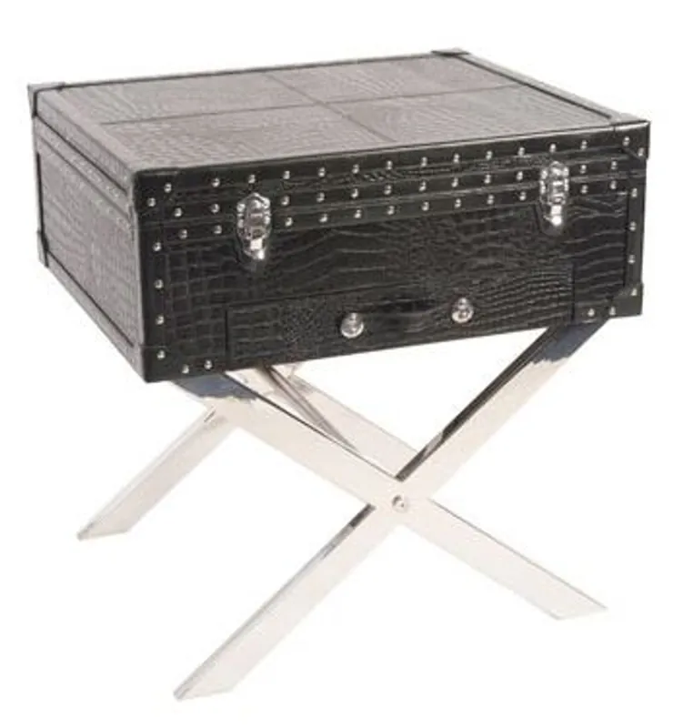 Finale Aktion Console per console Case Padrino in vera pelle nera con ottica croco 50 x 50 x 45 cm - Comodino comodino