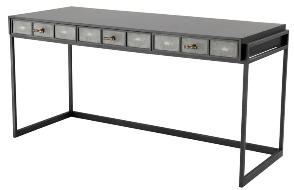 Neue Kollektion Casa Padrino lussuosa scrivania con 3 cassetti nero / grigio 150 x 60 x H. 75 cm - Arredamento da Ufficio di Lusso