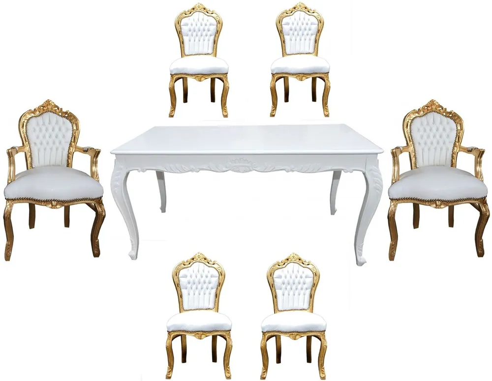 Set da pranzo Barocco Casa Padrino Bianco / Oro - Tavolo da pranzo + 6 sedie Top-Angebot