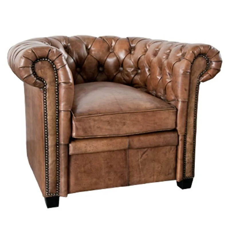 Garantierte Lieferung Poltroncina marrone in vera pelle Casa Padrino Chesterfield in massello - Mobili da soggiorno di lusso