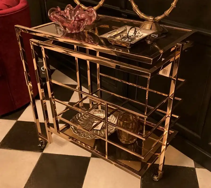 Billig Casa Padrino Bar Trolley Carrello per servire Acciaio inox / Vetro affumicato 77 x 42 x H. 77,5 cm - Arredamento per mobili per hotel e ristoranti