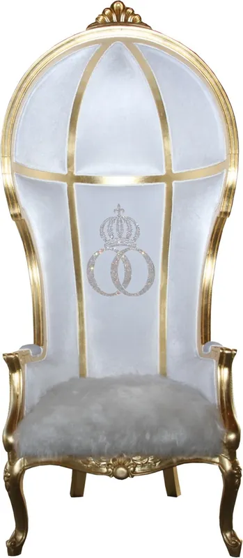 Pompöös di Casa Padrino Poltrona in stile barocco con palloncino di lusso Isabelle Bianco / Oro con corona scintillante - Poltrona Pompööser Baroque disegnata da Harald Glööckler Markenprodukt