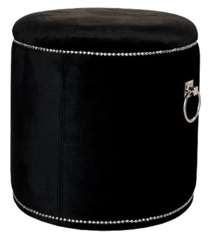 Casa Padrino sgabello di lusso nero / argento Ø 50 x H. 52 cm - Lussuoso Sgabello Rotondo Must-Have