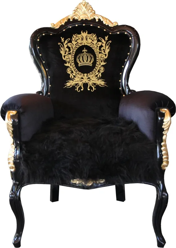 Pompöös di Casa Padrino Poltrona barocca di lusso Bergere nero / oro con corona - Pompööser Poltrona barocca disegnata da Harald Glööckler Sichere Zahlung