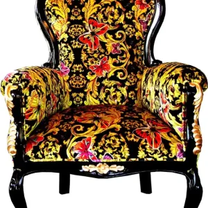 1974/5000 Pompöös di Casa Padrino Luxury Poltrona barocca Bergere Butterfly & Flower Design / Black / Gold - Pompöös Poltrona barocca disegnata da Harald Glööckler Preiswert