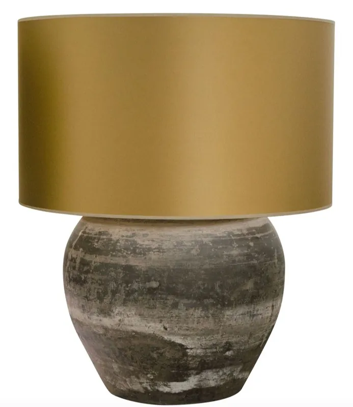 Casa Padrino lampada da tavolo in terracotta di lusso grigio / oro Ø 60 x H. 72 cm - Arredamento di Lusso Letzte Chance