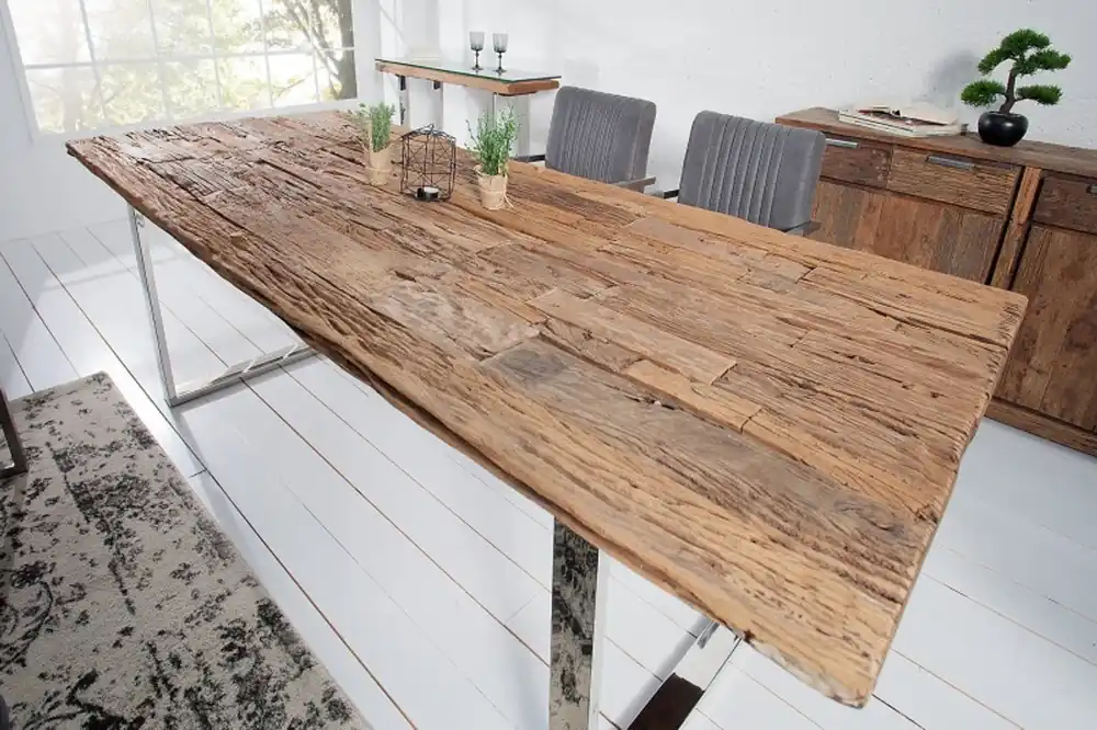Preisreduziert Tavolo da pranzo in legno massello di design Casa Padrino naturale - Teak - 240 x 100 x H.75 cm - Legno massello di teak