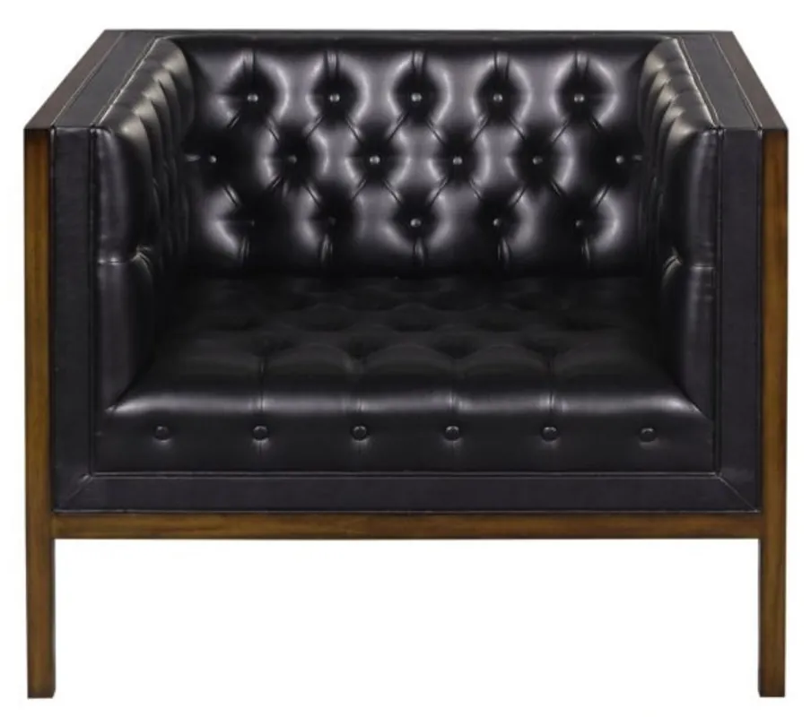 Top-Angebot Casa Padrino Poltrona in Vera Pelle di Chesterfield Nero / Marrone 91 x 78 x H. 72 cm - Arredo Hotel