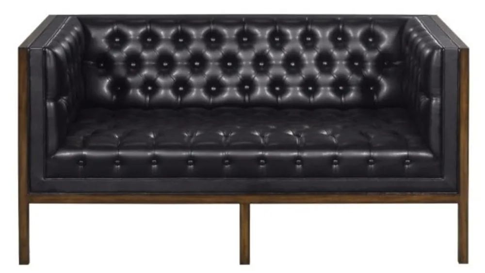 Casa Padrino Divano Chesterfield a Due Posti in Vera Pelle Nero / Marrone 143 x 78 x H. 71 cm - Arredamento Hotel Neue Ware
