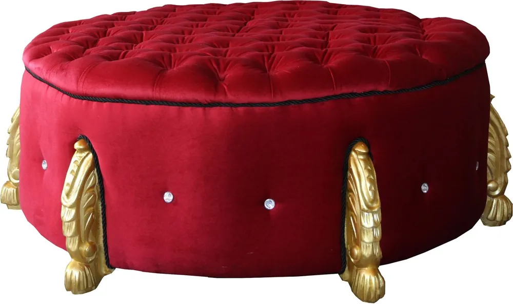 Grande sgabello rotondo barocco Casa Padrino in oro bordeaux / oro con strass bling bling diametro 107 cm - arredamento hotel di lusso Expressversand