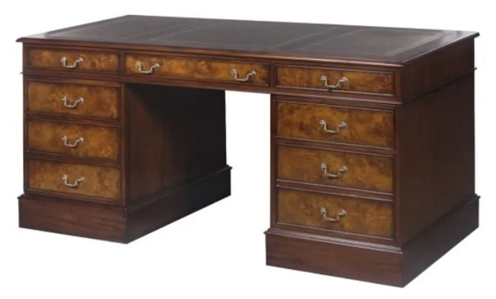 Direktkauf Casa Padrino scrivania mogano marrone / verde 160,5 x 76 x H. 77 cm - Arredo Ufficio di Lusso