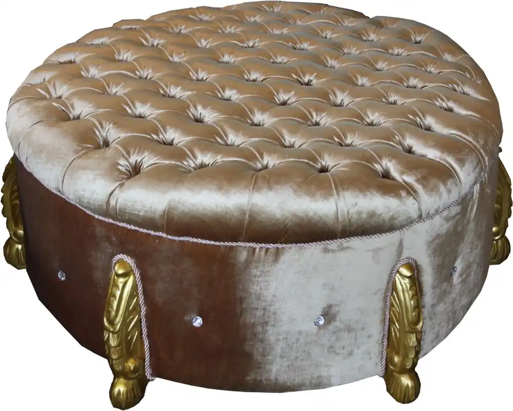 Grande sgabello rotondo barocco Casa Padrino in oro con strass bling bling diametro 107 cm - arredamento hotel di lusso Neue Ware