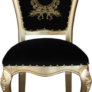 Aktuell Pompöös di Casa Padrino Sedia da pranzo in stile barocco di lusso nero / oro con corona - Sedia barocca Pompööser disegnata da Harald Glööckler