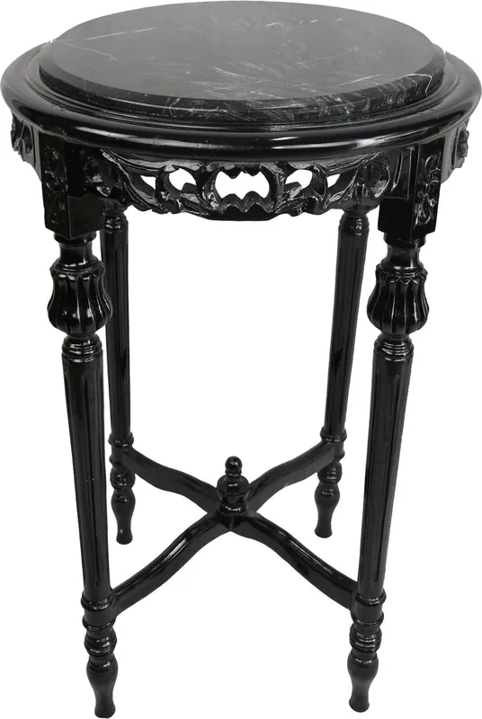 Mega-Angebot Tavolino Casa Padrino Baroque Nero con piano in marmo nero Rotondo 72 x 45 cm Stile antico - tavolo con fiori