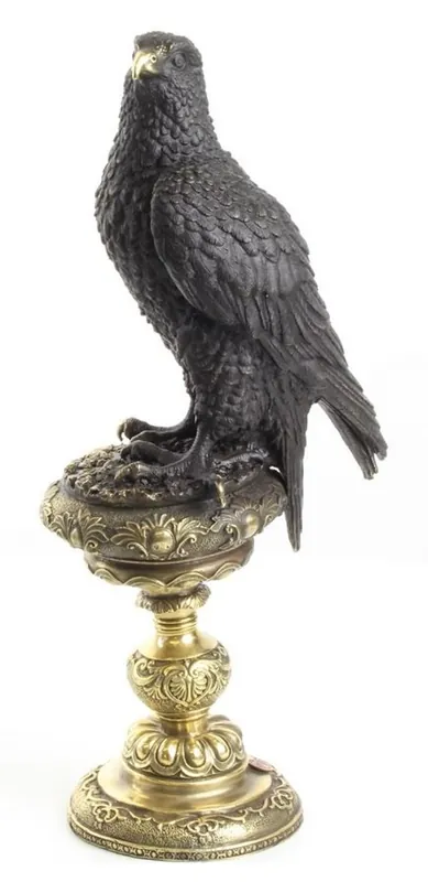 Neuheit Casa Padrino Bronze Figura Aquila Nero / Oro 13,3 x 18,9 x H 42,6 cm - Decorazione di Lusso