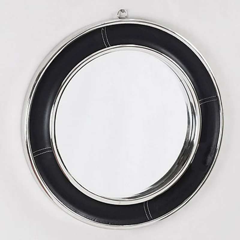 Specchio in pelle di lusso Casa Padrino nero / argento Ø 58 cm - mobili di design Versand Am Gleichen Tag