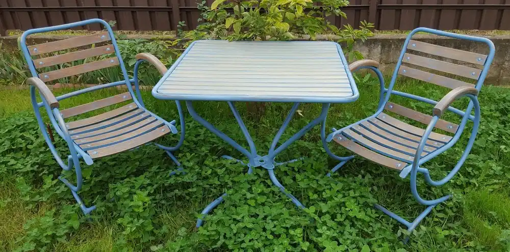 Casa Padrino set mobili da giardino Art Nouveau vintage azzurro / marrone - Set da Giardino a 3 Pezzi realizzato a mano con Tavolo e 2 Sedie Nur Heute