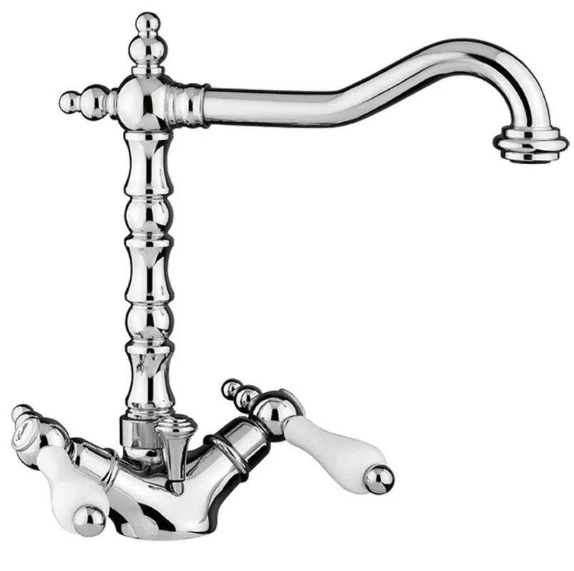 Angebot Miscelatore Monocomando Art Nouveau Retro Argento / Bianco H. 26,5 cm - Rubinetto per Lavabo Made in Italy