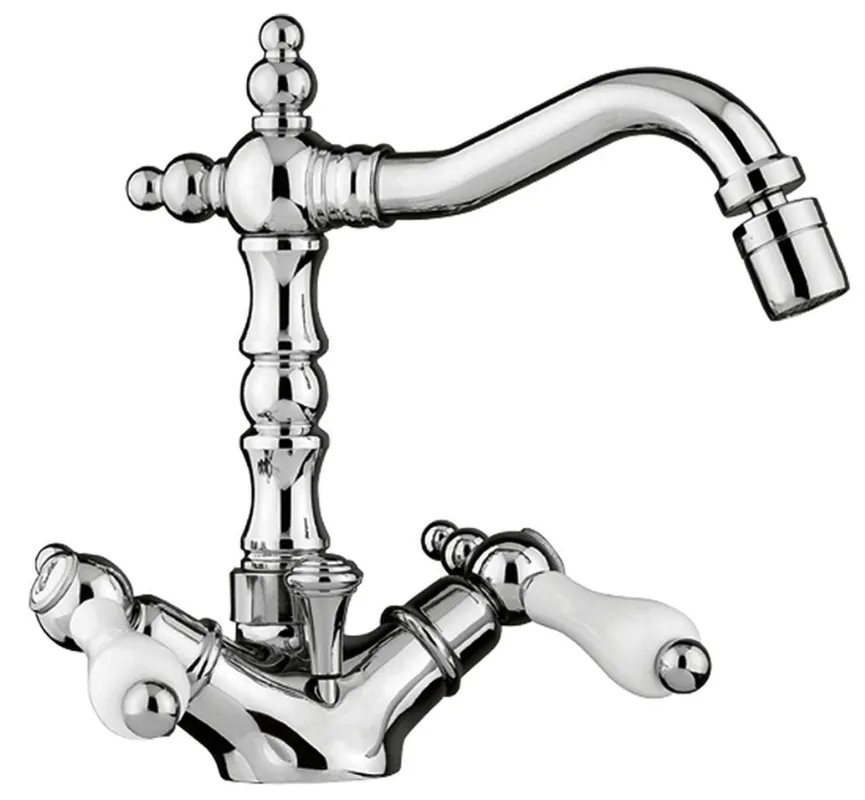 Billig Rubinetto per lavabo monoforo Art Nouveau Retro Bidet Rubinetto per lavabo argento / bianco H. 21 cm - Accessorio per il Bagno Nostalgico