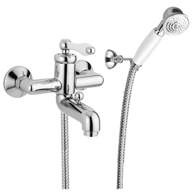 Miscelatore di lusso a vista con doccetta duplex argento / bianco - Rubinetteria di Lusso per Vasche da Bagno Solange Der Vorrat Reicht