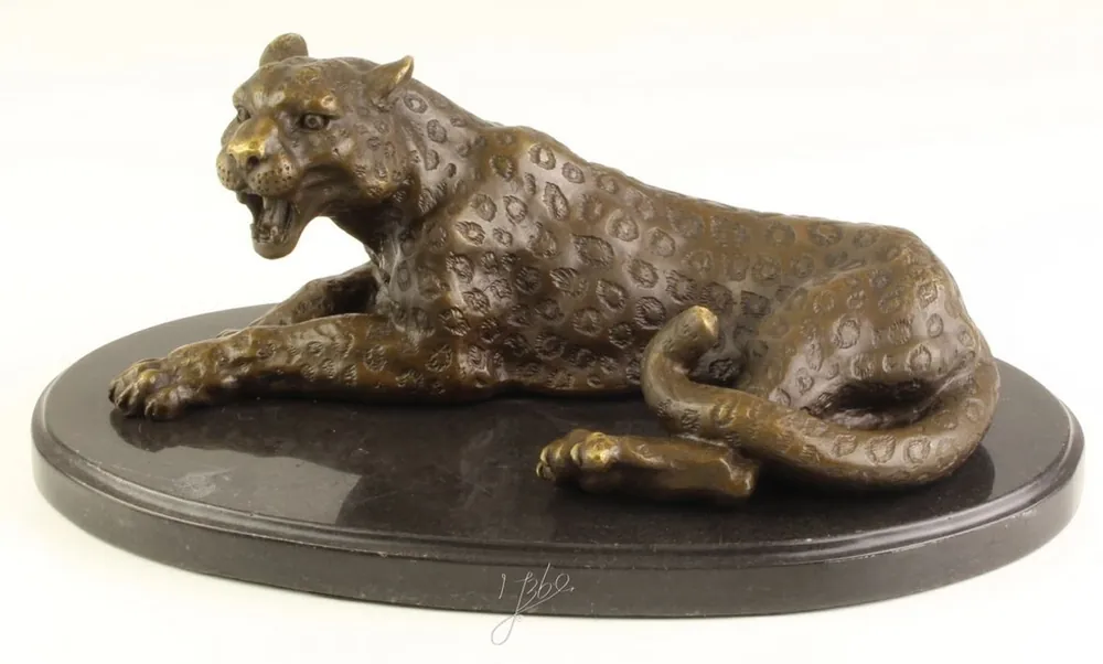 Casa Padrino bronzo di lusso figura / scultura leopardo su base di marmo 28,4 x 16,5 x H. 11,4 cm - Decorazione Soggiorno Schnäppchen