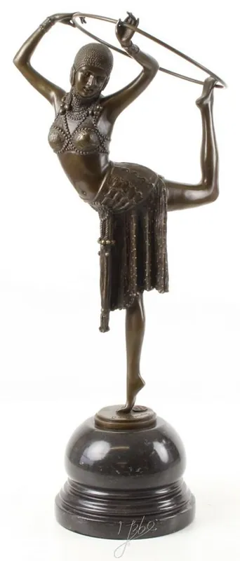 Casa Padrino Bronze Figure Hula Hoop Dancer con Base in Marmo Bronzo / Nero 16,4 x 21,1 x H 51,2 cm - Decorazione di Lusso Zertifiziert